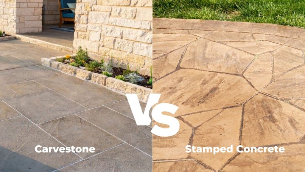 Side-by-side comparison of Carvestone and Stamped Concrete paving options